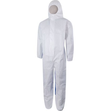 Disposable Hooded Coveralls, Type 5/6, White/Blue, 2XL, 52-54" Chest