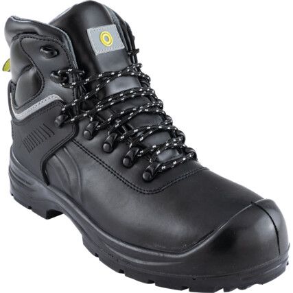 Waterproof Safety Boots, Size, 3, Black, Leather Upper, Steel Toe Cap