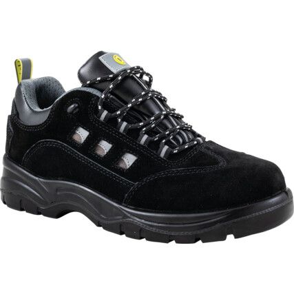 Safety Trainers, Black, Leather Upper, Steel Toe Cap, S1P, Size 5
