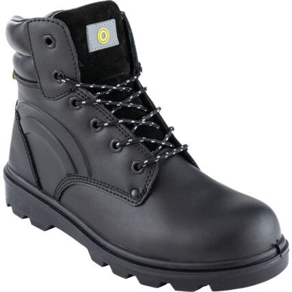 Safety Boots, Size, 10, Black, Leather Upper, Steel Toe Cap