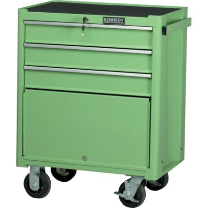 Roller Cabinet, Classic Green, Red, Steel, 3-Drawers, 890 x 690 x 460mm, 75kg Capacity