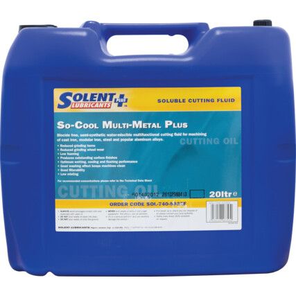 So-Cool Multi-Metal Plus, Water Soluble Cutting Fluid, Drum, 20ltr