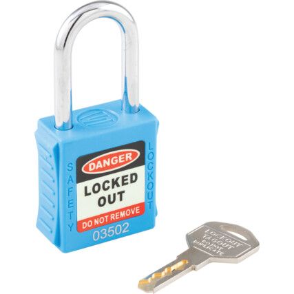 Lockout Keyed Padlock, Keyed Different, Nylon, Blue, 42mm Width, Weatherproof