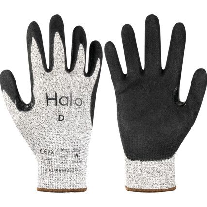 Cut Resistant Gloves, 13 Gauge Cut D, Size 10, Black & Grey, Nitrile Palm, EN388: 2016