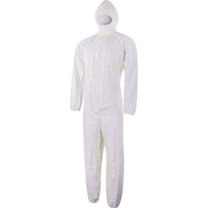 Disposable Hooded Coveralls, Type 5/6, White, Small, 27-36" Chest