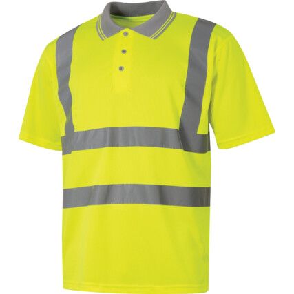 Hi-Vis Polo Shirt, Yellow, Small, Short Sleeve, EN20471